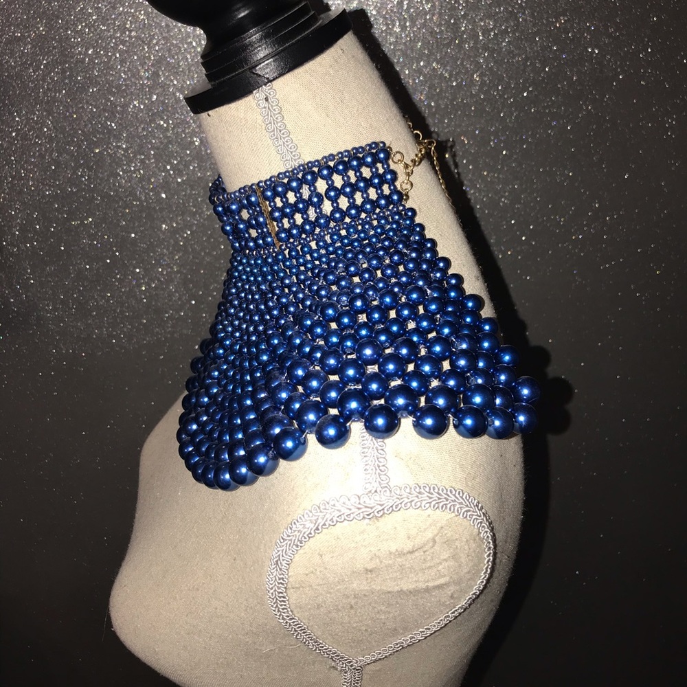 Blue beaded Egyptian style collar necklace - Picture 3 of 5